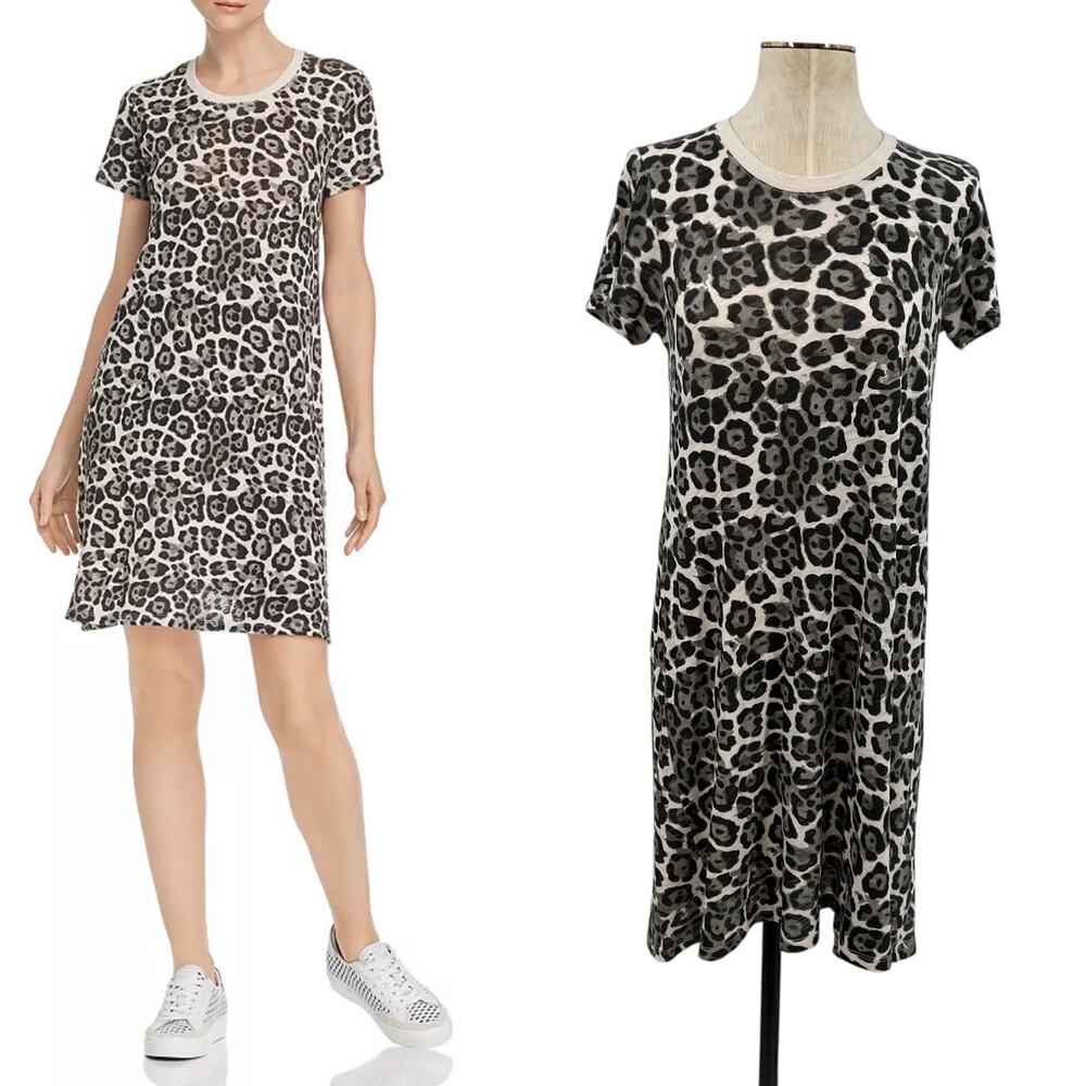 Atm Anthony Thomas Melillo Leopard-Print T-Shirt Dress Gray Cream Size‎ Small